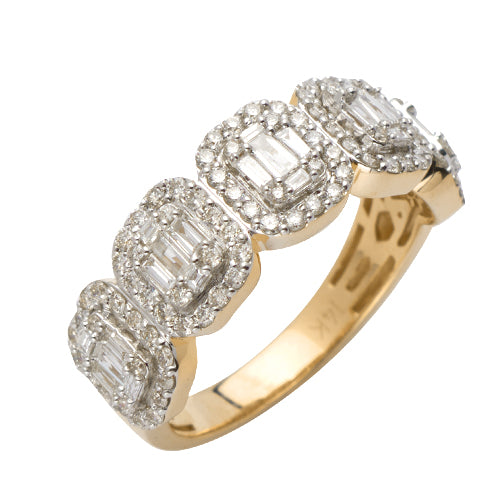 14KY 1.10CTW DIAMOND 5-STONE BAGUETTE CLUSTER RING