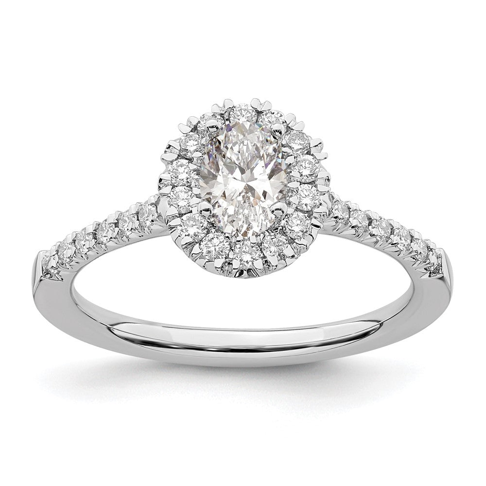 14kw 7/8ct Lab Grown Diamond VS/SI+ G+ Oval Comp Halo Eng Ring