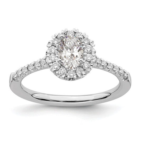 14kw 7/8ct Lab Grown Diamond VS/SI+ G+ Oval Comp Halo Eng Ring