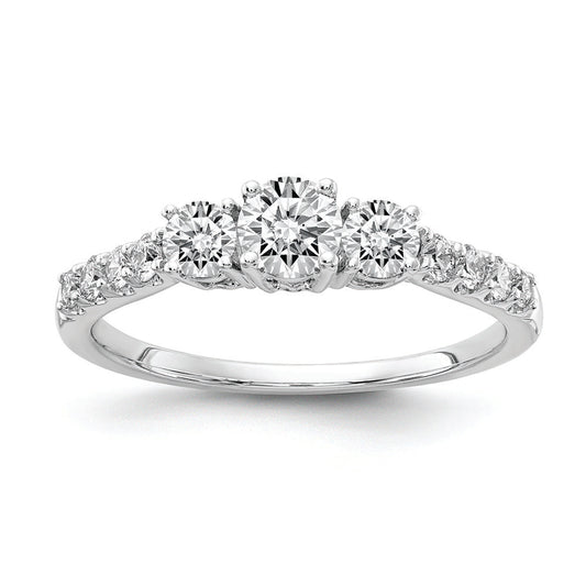 14k White Gold 3/4 ct Lab Grown Dia VS/SI+ G+ Comp 3 Stone Engagement Ring
