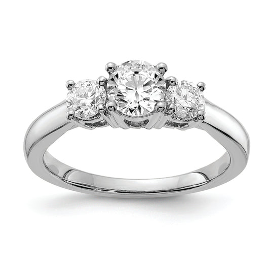 14k White Gold 1 ct Lab Grown Dia VS/SI+ G+ Comp 3 Stone Engagement Ring