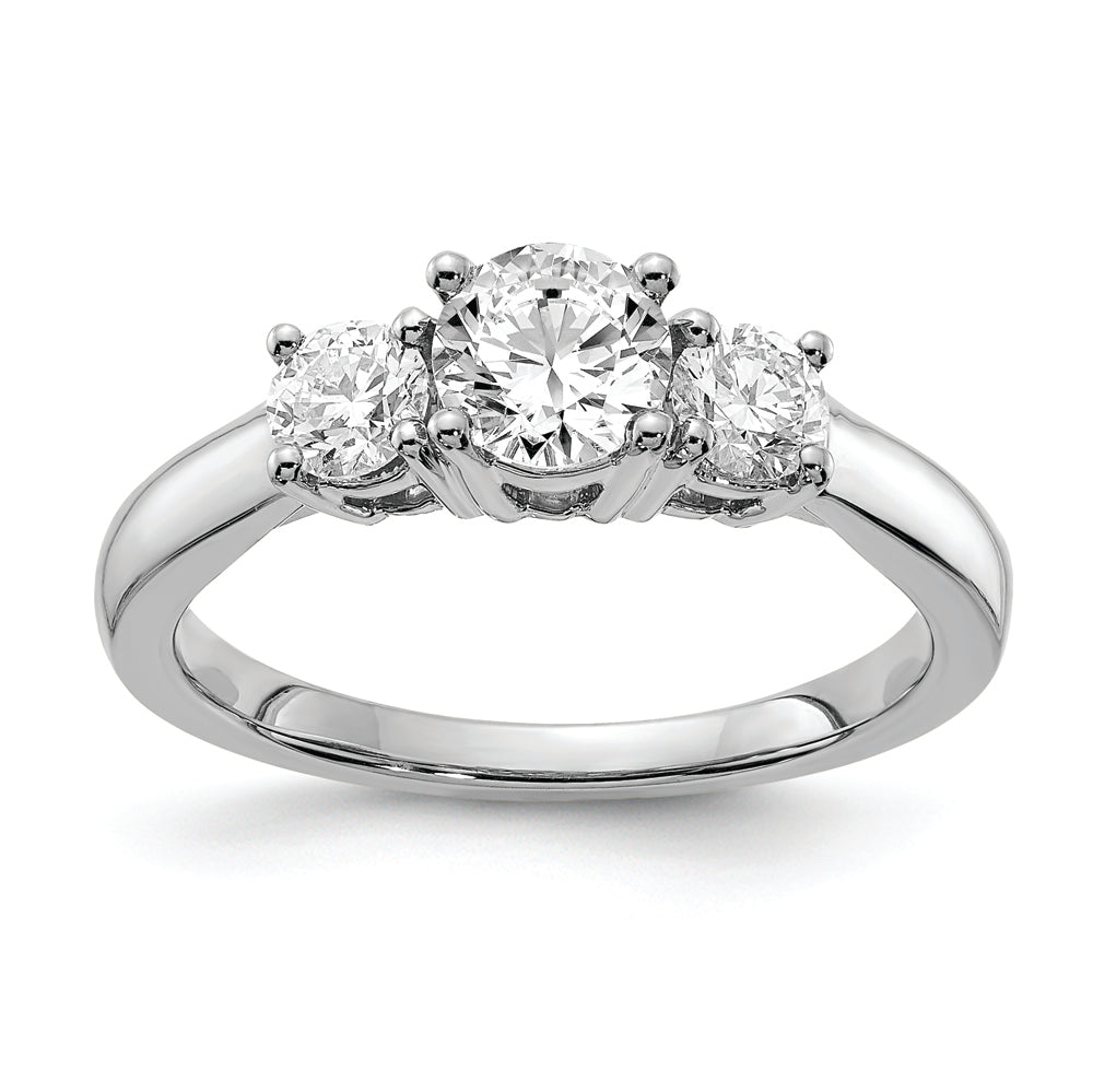 14k White Gold 1 1/2ct Lab Grown Dia VS/SI+ G+ Comp 3 Stone Eng Ring