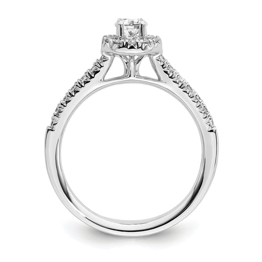 14k White Gold 1/2ct Lab Grown Dia VS/SI+ G+ Round Comp Halo Eng Ring