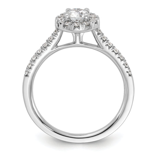 14k White Gold 3/4ct Lab Grown Dia VS/SI+ G+ Round Comp Halo Eng Ring