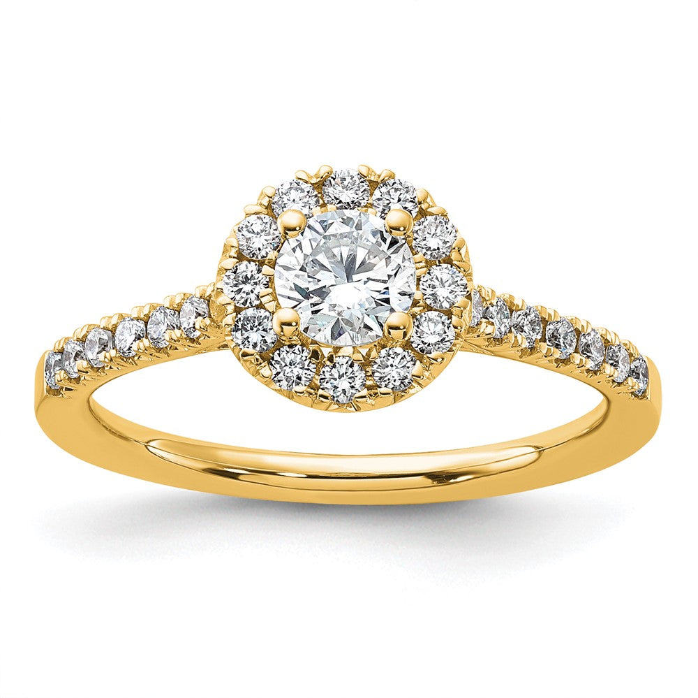 14k 3/4ct Lab Grown Diamond VS/SI+ G+ Round Comp Halo Eng Ring