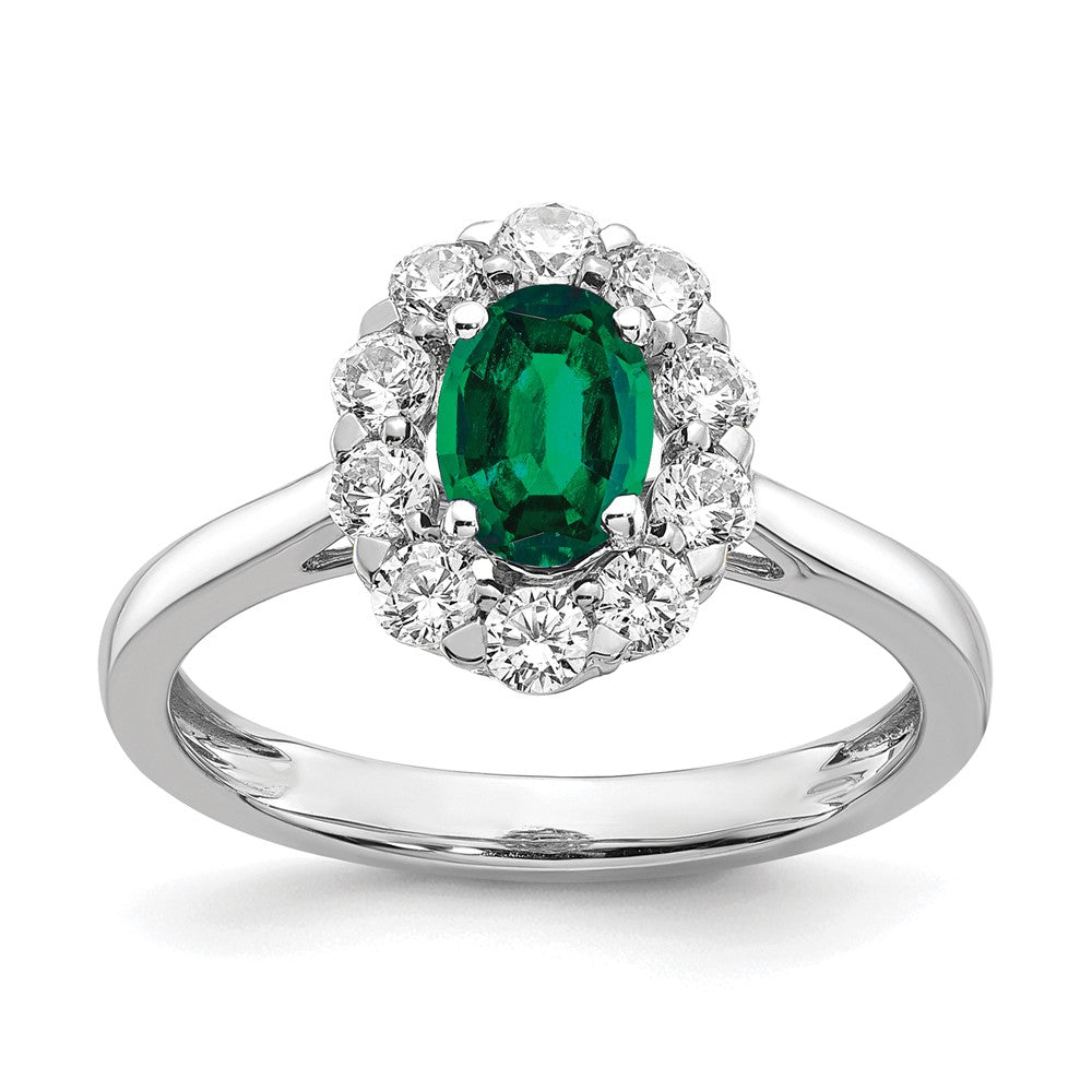 14k White Gold 5/8 ct Lab Grown Diamond VS/SI+ G+ & Cr Emerald Halo Ring