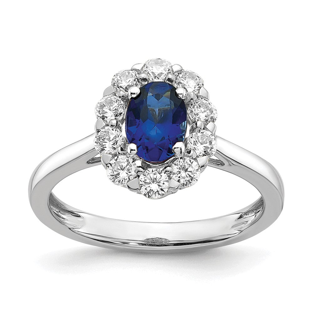 14k White Gold 5/8 ct Lab Grown Diamond VS/SI+ G+ & Cr Sapphire Halo Ring