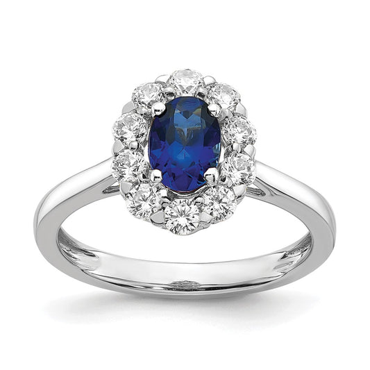 14k White Gold 5/8 ct Lab Grown Diamond VS/SI+ G+ & Cr Sapphire Halo Ring
