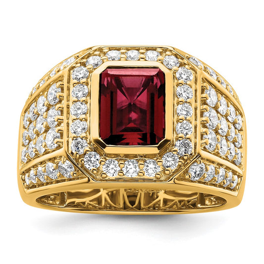 10k 1 7/8 ct Lab Grown Diamond VS/SI+ G+ and Created Ruby Men's Ring