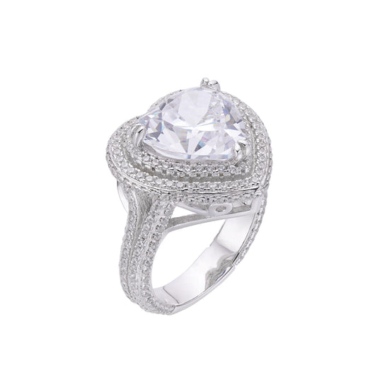 S.Silver Round 1.49 Cttw and Heart 6.06 Cttw Moissanite Halo Designer Sz 7 Womens Ring RP