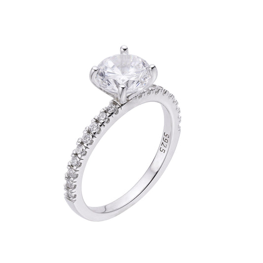 S.Silver Round Center Stone 2 Cttw and Side Stone 0.52 Cttw Moissanite Solitaire Designer Sz 7 Womens Ring RP