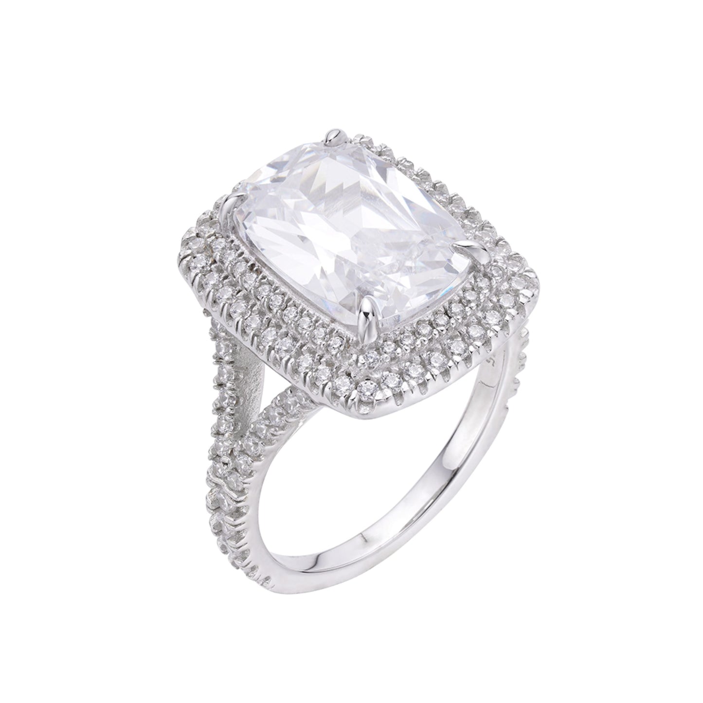 S.Silver Round Stone 0.75 Cttw and Baguette Stone 3.06 Cttw Moissanite Square Shape Halo Designer Sz 7 Womens Ring RP