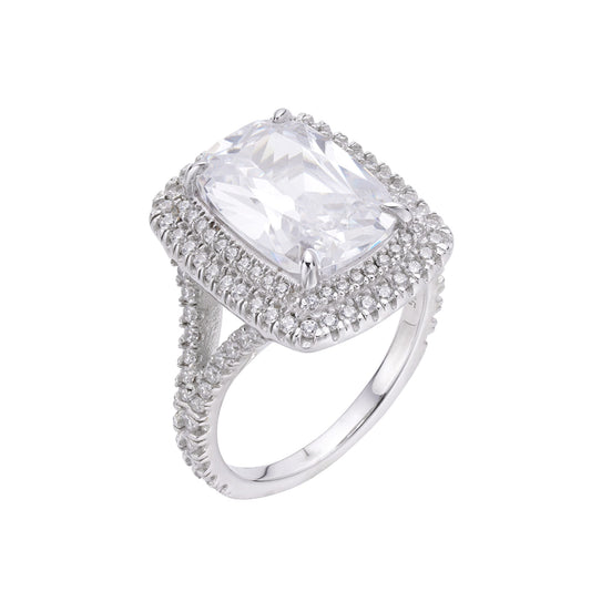 S.Silver Round Stone 0.75 Cttw and Baguette Stone 3.06 Cttw Moissanite Square Shape Halo Designer Sz 7 Womens Ring RP