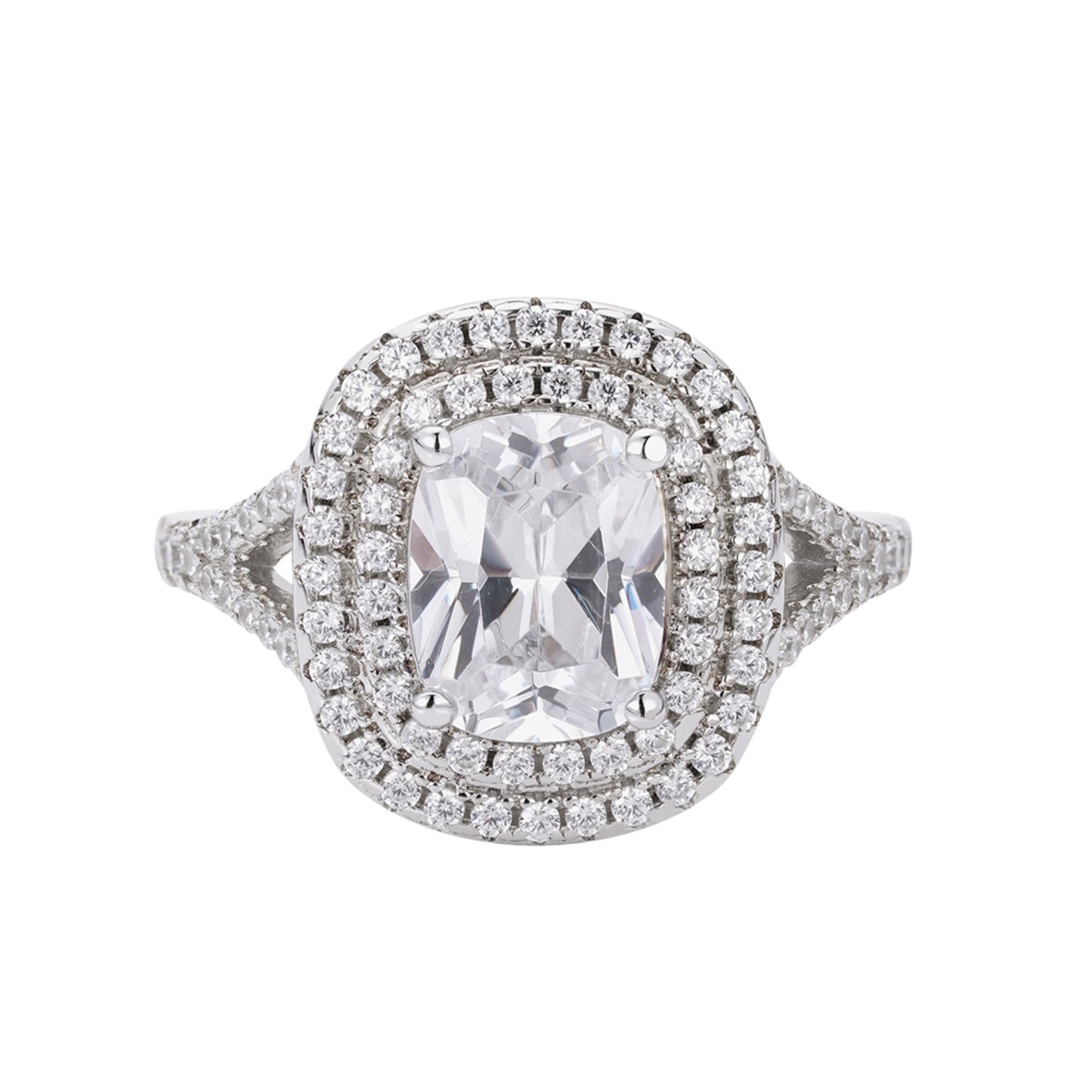 S.Silver Round Stone 0.75 Cttw and Baguette Stone 3.06 Cttw Moissanite Square Shape Halo Designer Sz 7 Womens Ring RP