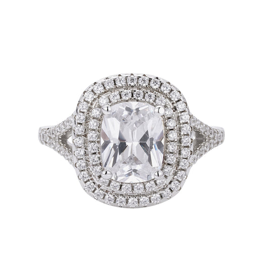 S.Silver Round Stone 0.75 Cttw and Baguette Stone 3.06 Cttw Moissanite Square Shape Halo Designer Sz 7 Womens Ring RP