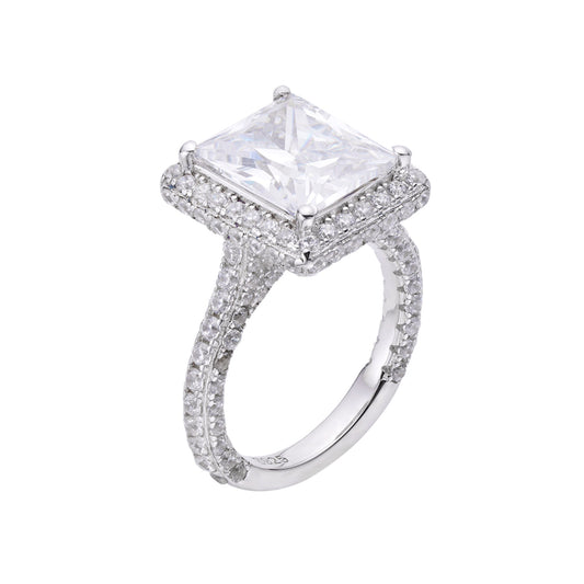 S.Silver Round 1.74 Cttw and Baguette 5.10 Cttw Moissanite Halo Designer Sz 7 Womens Ring RP