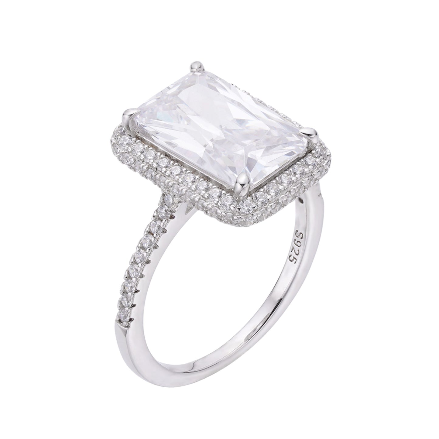 S.Silver Round 0.53 Cttw and Baguette 4.60 Cttw Moissanite Square Shape Halo Designer Sz 7 Womens Ring RP