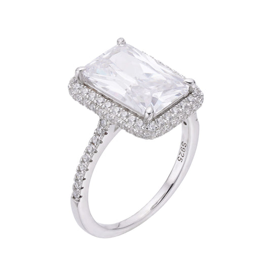 S.Silver Round 0.53 Cttw and Baguette 4.60 Cttw Moissanite Square Shape Halo Designer Sz 7 Womens Ring RP