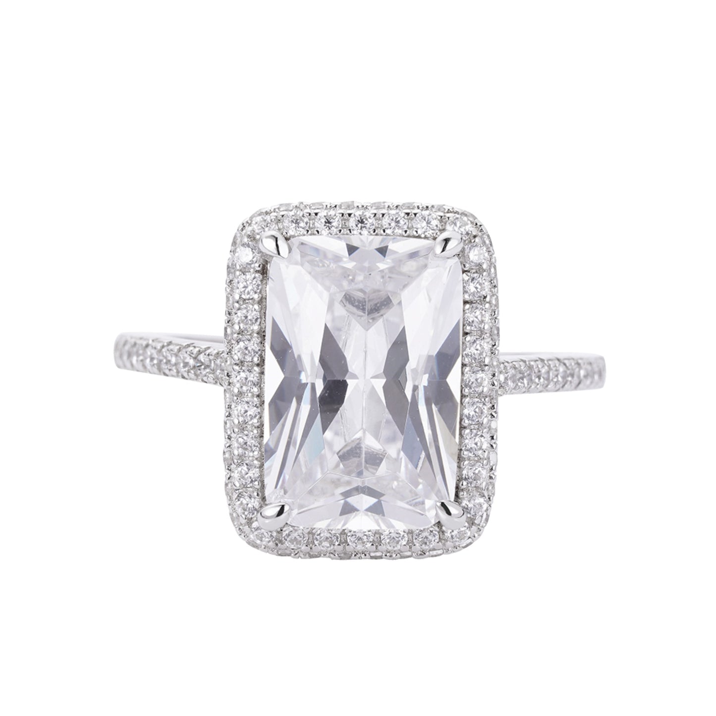 S.Silver Round 0.53 Cttw and Baguette 4.60 Cttw Moissanite Square Shape Halo Designer Sz 7 Womens Ring RP