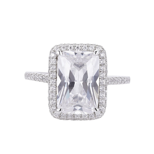 S.Silver Round 0.53 Cttw and Baguette 4.60 Cttw Moissanite Square Shape Halo Designer Sz 7 Womens Ring RP