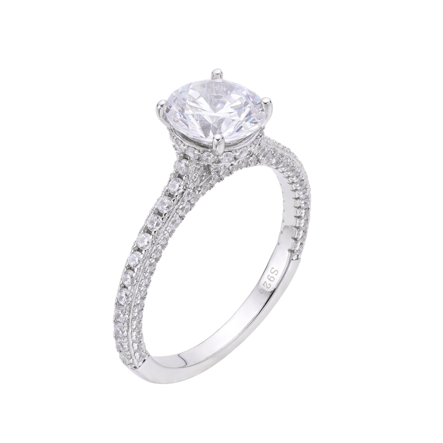 S.Silver Round Big Stone 1.5 Cttw and Small Stone 1.02 Cttw Moissanite Solitaire Designer Sz 7 Womens Ring RP