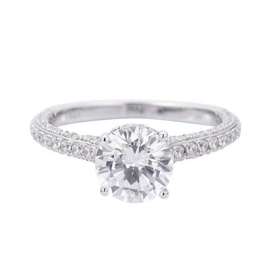 S.Silver Round Big Stone 1.5 Cttw and Small Stone 1.02 Cttw Moissanite Solitaire Designer Sz 7 Womens Ring RP