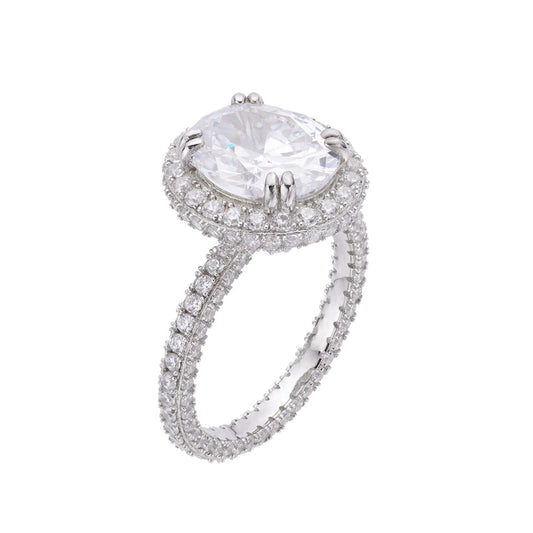 S.Silver Round 1.94 Cttw and Oval 5.10 Cttw Moissanite Designer Sz 7 Womens Ring RP