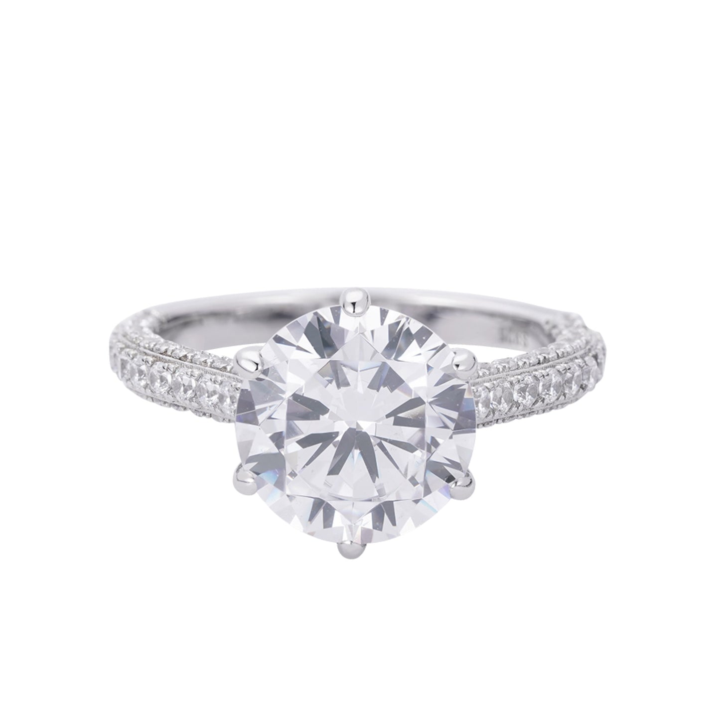 S.Silver Round Big Stone 3.50 Cttw and Small Stone 1.02 Cttw Moissanite Solitaire Designer Sz 7 Womens Ring RP