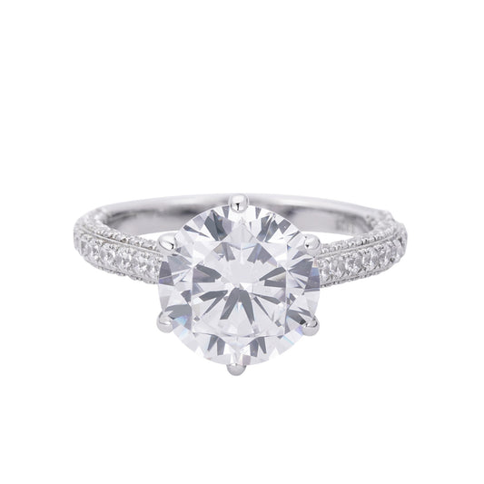 S.Silver Round Big Stone 3.50 Cttw and Small Stone 1.02 Cttw Moissanite Solitaire Designer Sz 7 Womens Ring RP