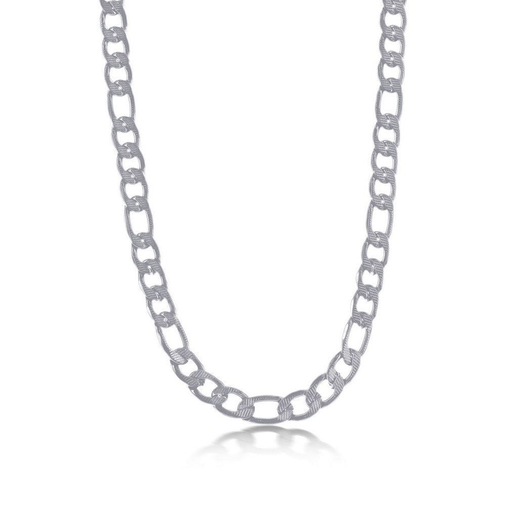 Stainless Steel, 8mm Textured Figaro Chain Necklace