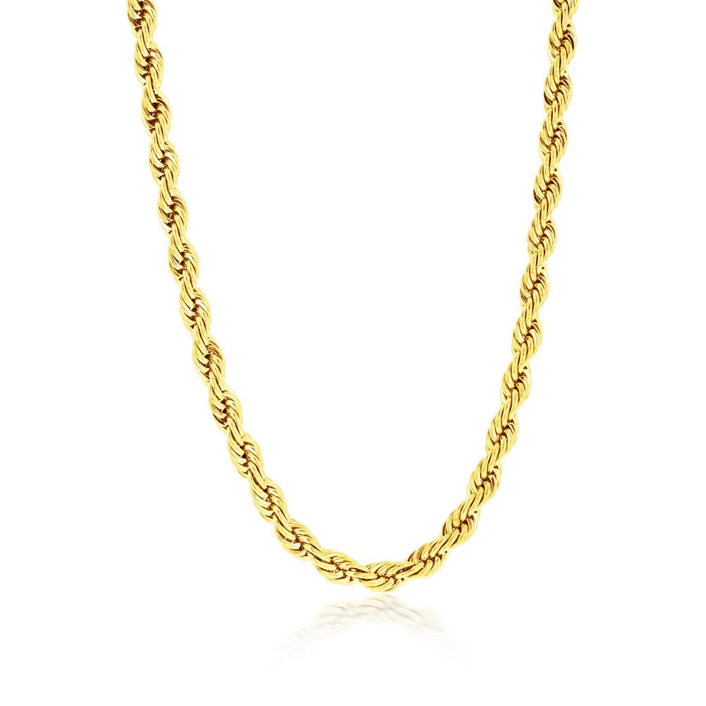 Stainless Steel 5mm Rope Chain Necklace - Gold Plated
