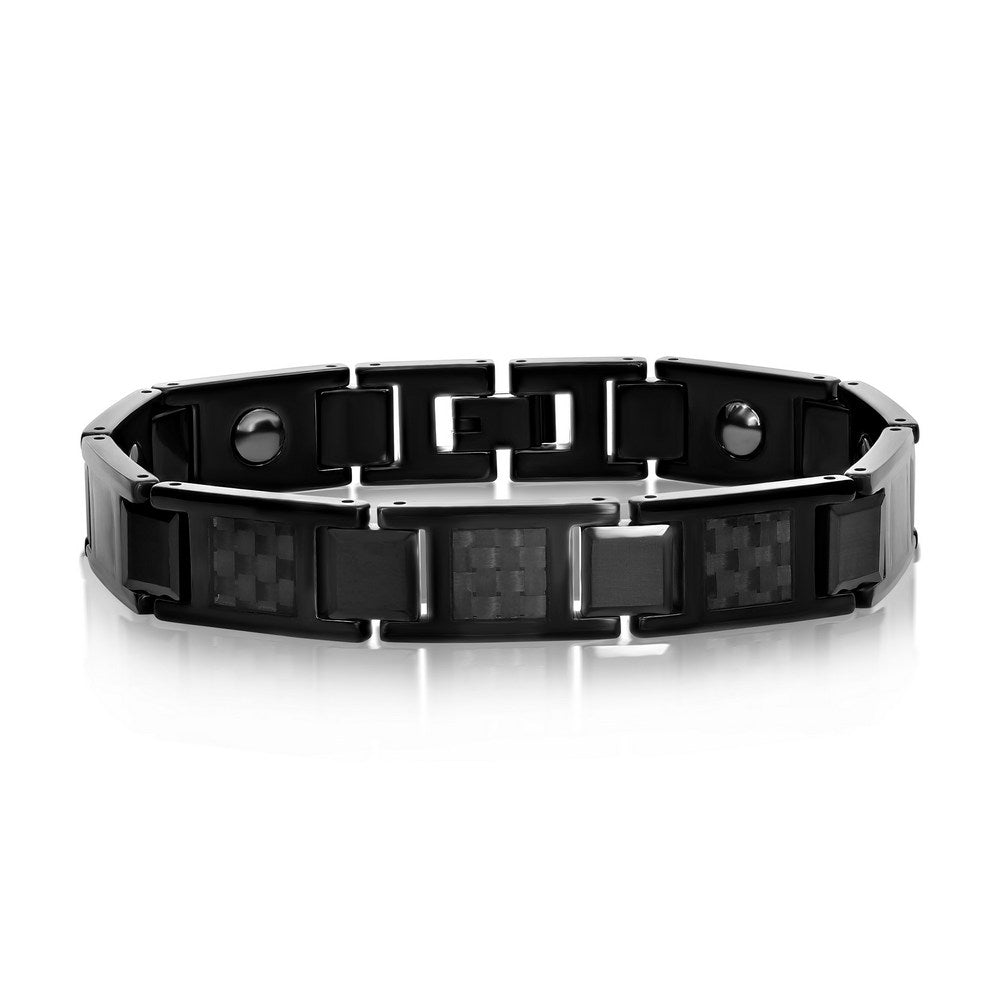 Magnetic Tungsten, Carbon Fiber Bracelet - Black Plated