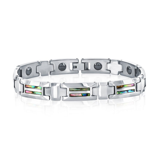 Magnetic Link Tungsten Bracelet - Genuine Abalone