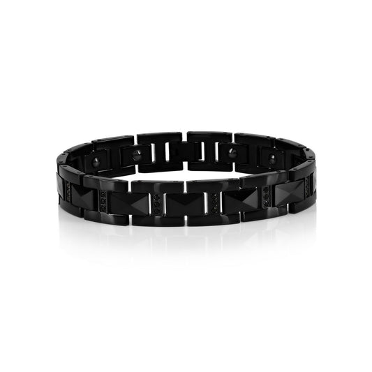 Magnetic Tungsten Link, CZ Bracelet - Black Plated