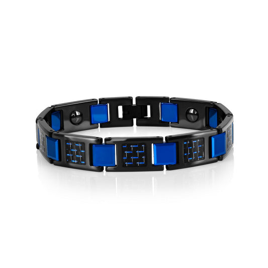 Magnetic Tungsten, Carbon Fiber Bracelet - Blue Plated