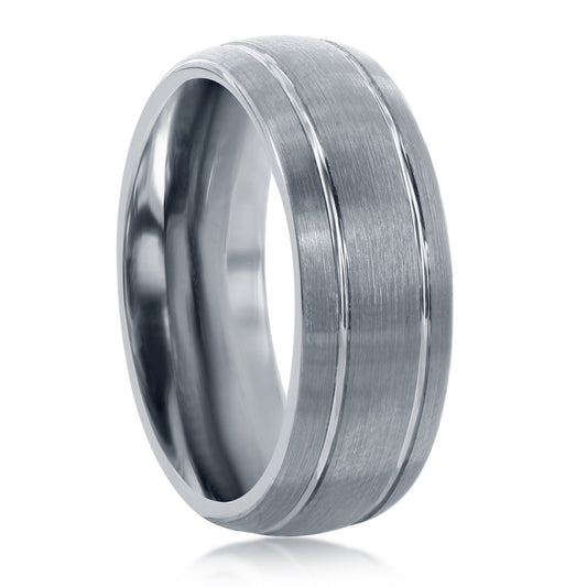 Brushed Silver Double Stripe Tungsten Ring