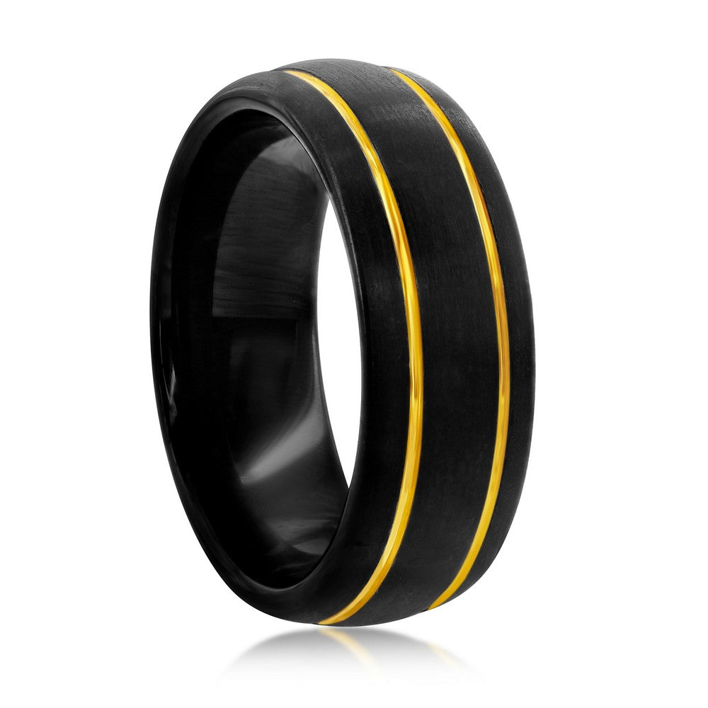 Black and Gold Double Stripe Tungsten Ring