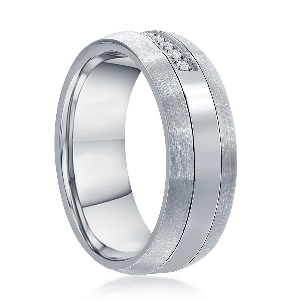 Brushed & Polished 8mm Tungsten & CZ Ring
