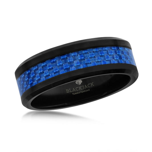 Black Tungsten Ring - Blue Carbon Fiber