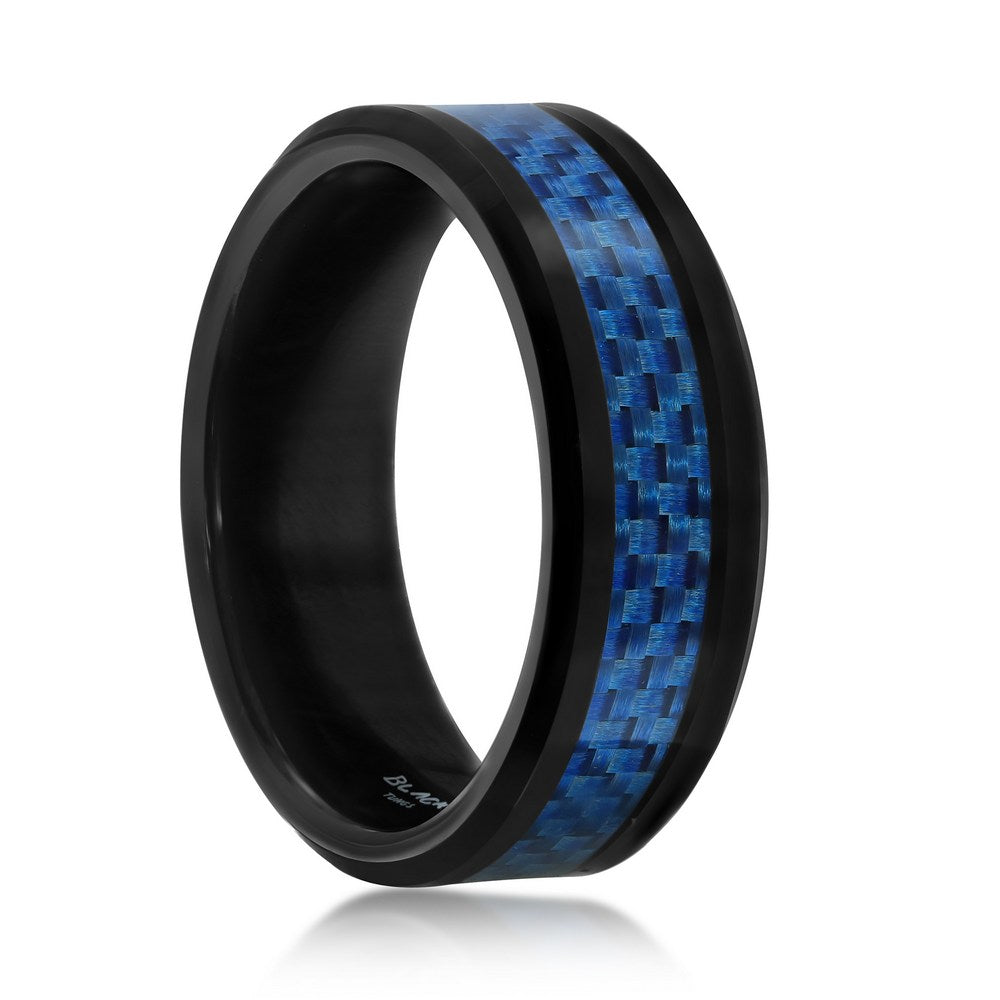 Black Tungsten Ring - Blue Carbon Fiber