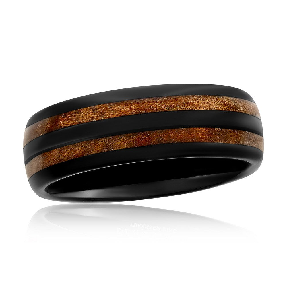 Genuine Wood Inlay Black Tungsten Ring