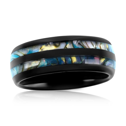 Genuine Abalone Inlay Black Tungsten Ring