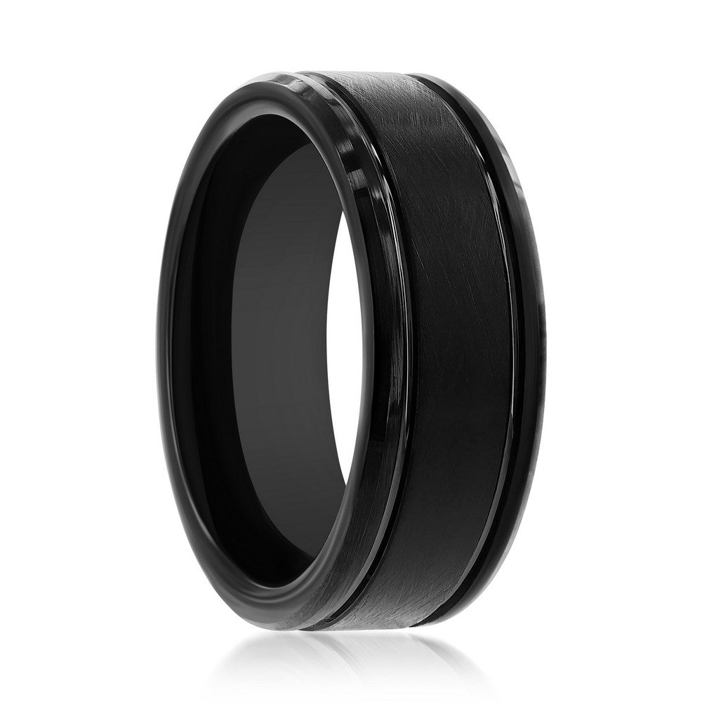 Brushed & Polished Black Tungsten Ring