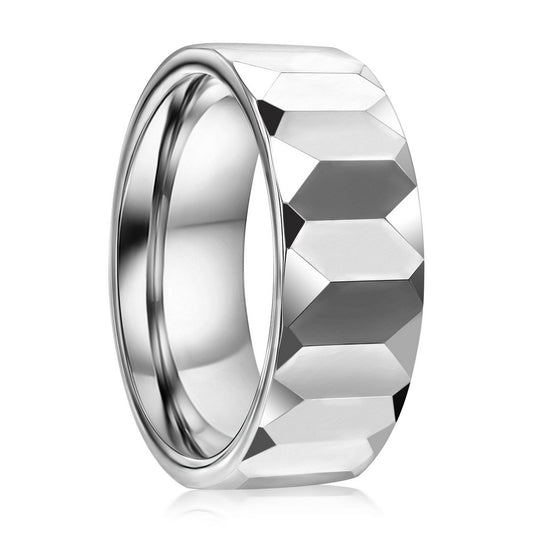 High Polished Faceted Tungsten Ring