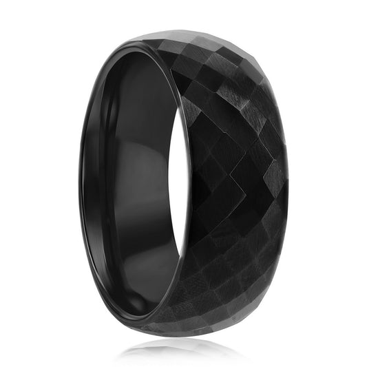 High Polished Diamond-Cut Faceted Tungsten Ring - Black Plated
