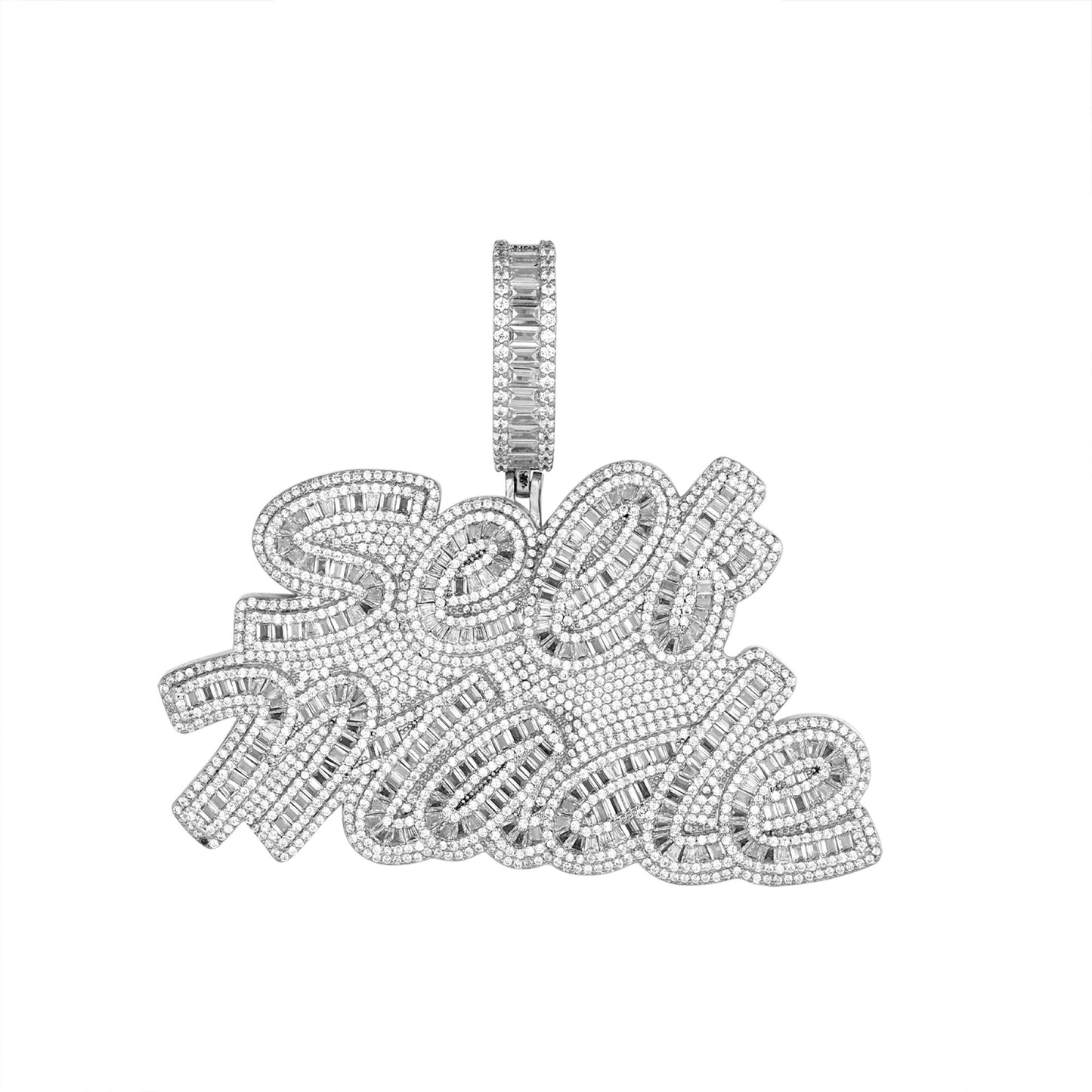 S.Silver Round Moissanite Self Made Word Pendant RP 15-1/5 Cttw