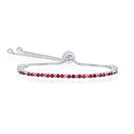 Sterling Silver, 2MM Ruby CZ 'July Birthstone' Tennis Adjustable Bolo Bracelet