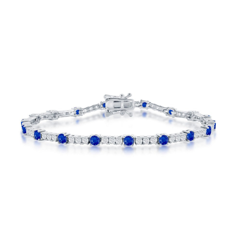 Sterling Silver, 3mm CZ Tennis Bracelet - Sapphire CZ