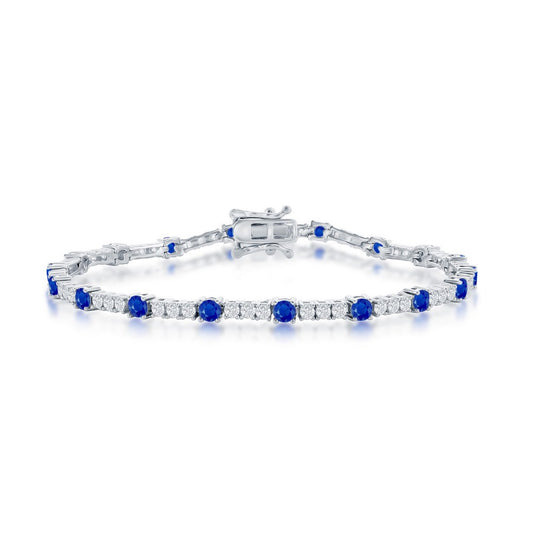 Sterling Silver, 3mm CZ Tennis Bracelet - Sapphire CZ
