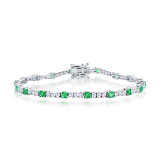 Sterling Silver, 3mm CZ Tennis Bracelet - Emerald CZ